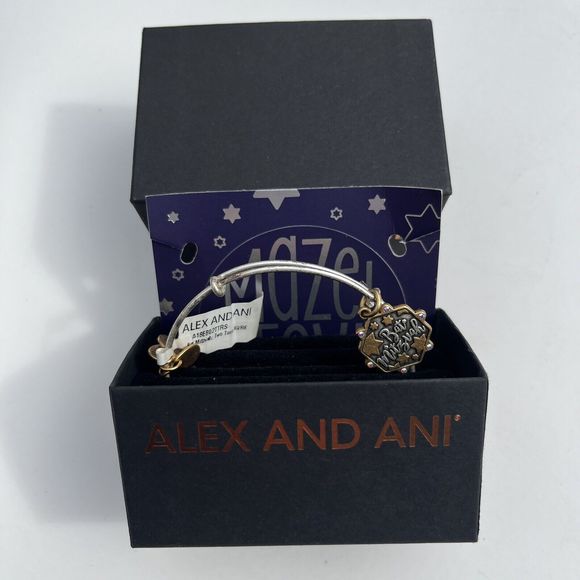 NWT Alex and Ani Bat Mitzvah Charm Bangle Two Tone Silver Gold Bracelet Judaica - Picture 1 of 9